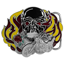 Biker Skull and Flames buckle